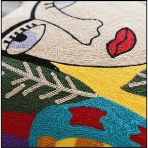 Embroidered Frida Flower and Parrot Throw Pillow Cover Frida Kahlo Self Portrait